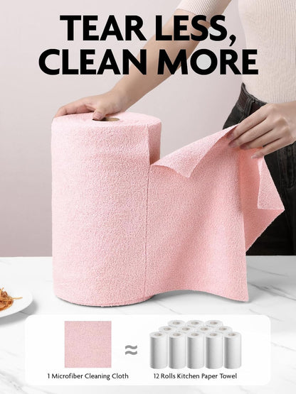 Fantasticlean Microfiber Cleaning Cloth Roll -75 Pack, Tear Away Microfiber Towels, 12" x 12", Reusable, Washable, Scratch Free, Ultra Absorbent Dishcloth for All-Around Cleaning Supplies (White)