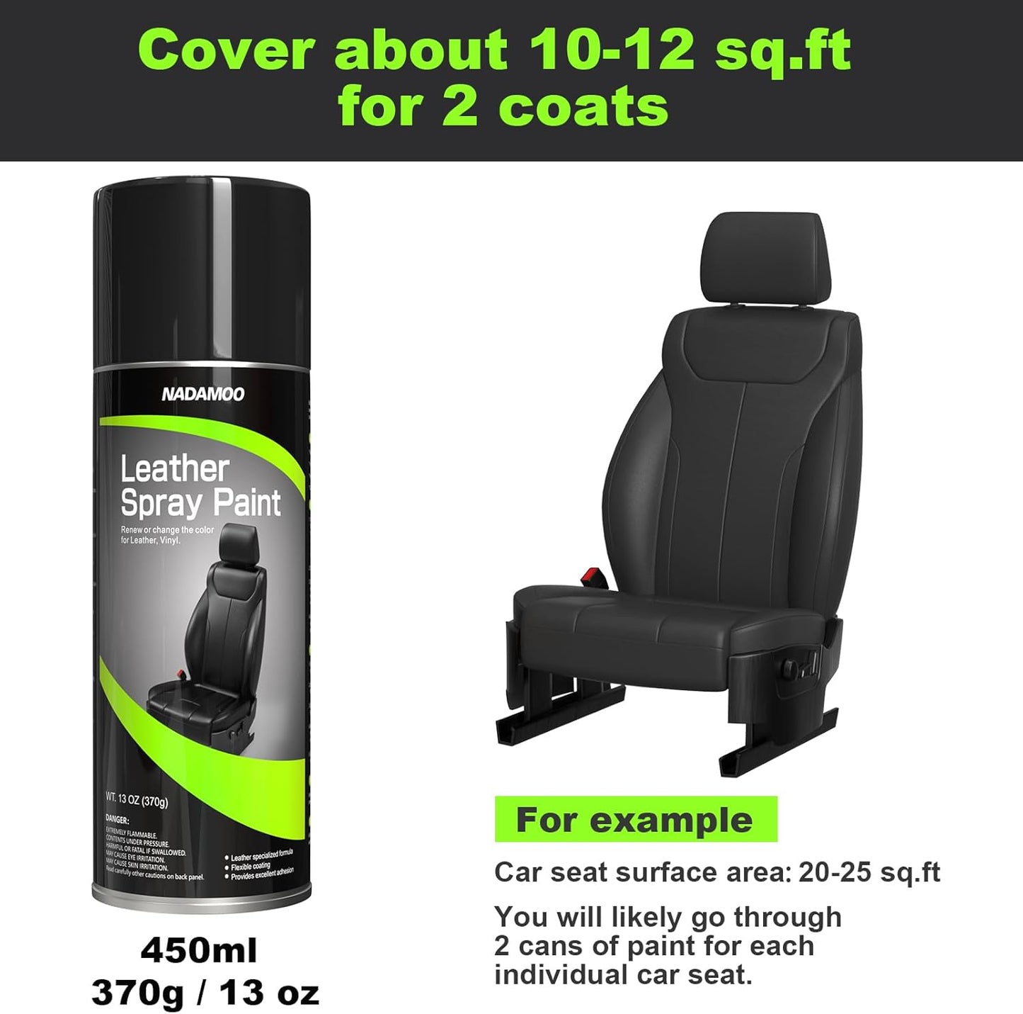 NADAMOO Leather Spray Paint Semi-Gloss Black 1 Can - Flexible Finish Vinyl Coating for Furniture, Car Seats, Bags, Couches, Shoes, DIY, Home & Auto