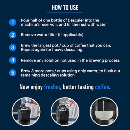 Essential Values Descaling Solution (8 fl oz / 236 ml) – Coffee Maker Cleaner for Nespresso, Keurig, Breville & More – Works on All Machines & Espresso Makers – Made in USA