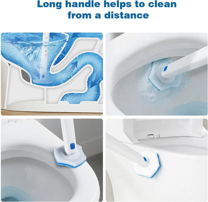 Disposable Toilet Brush Set with Holder, White and Blue, Includes 16 Cleaning Refills (1+16 Refills)