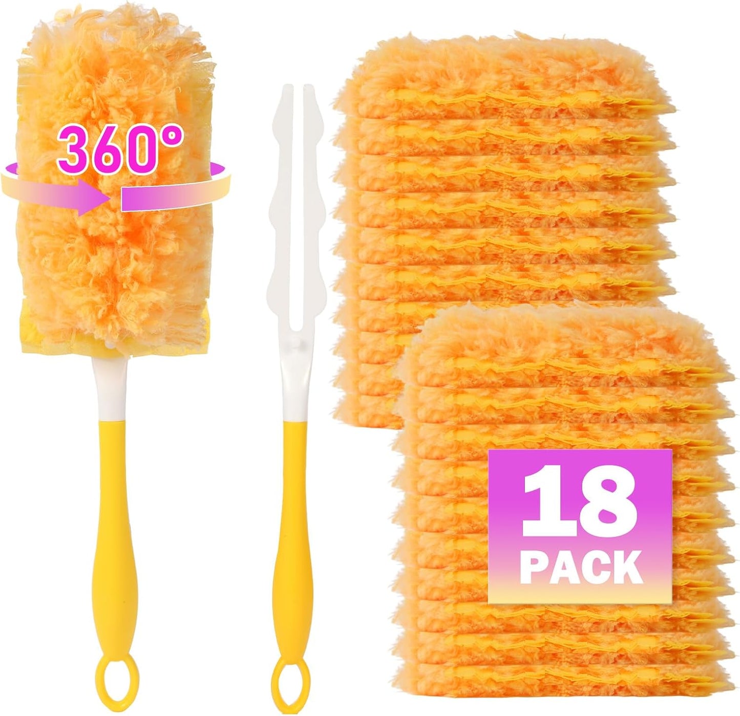 36 Pack Dusters Compatible with Swiffer Dusters for Cleaning, with 1 Handle, Multisurface 360° Dusters with 4X Microfibers, Disposable Heavy Duty Duster Refills, Helps Remove Allergens