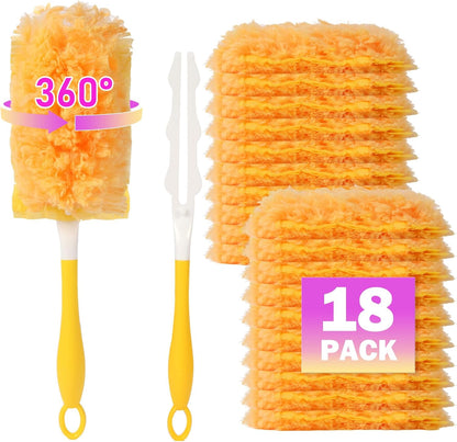 36 Pack Dusters Compatible with Swiffer Dusters for Cleaning, with 1 Handle, Multisurface 360° Dusters with 4X Microfibers, Disposable Heavy Duty Duster Refills, Helps Remove Allergens