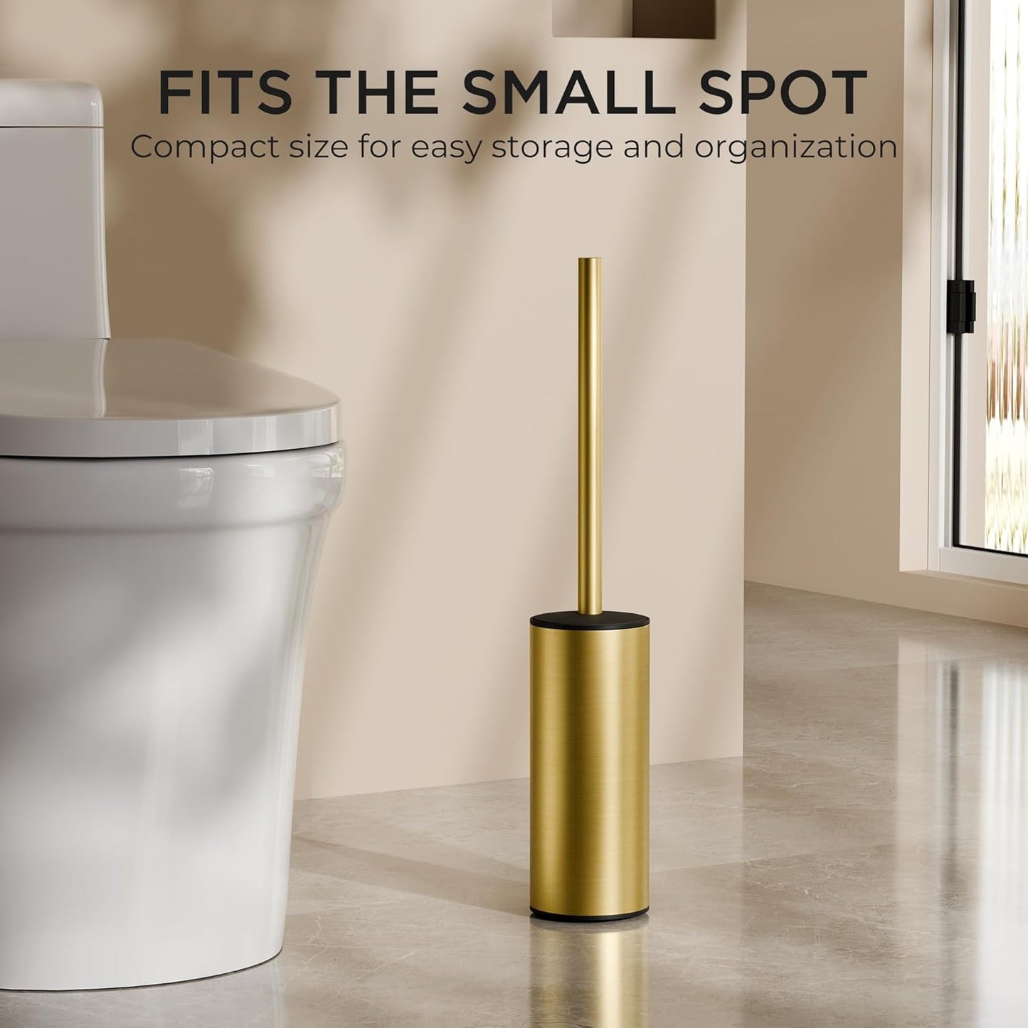 FORIOUS Toilet Brush and Holder Set, Heavy Duty 304 Stainless Steel Base Square and Long Handle for Bathroom Deep Cleaning, Drip-Proof, Space Saving for Storage, 2 Toilet Bowl Brush Head, Black