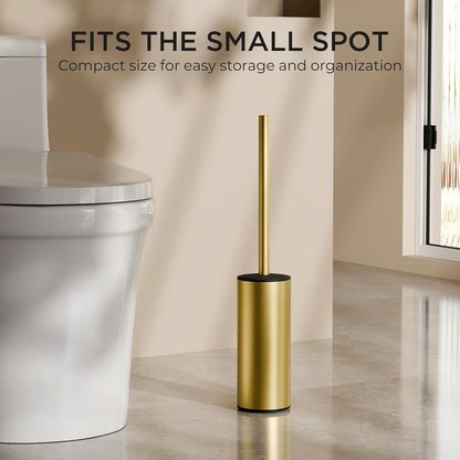 FORIOUS Toilet Brush and Holder Set, Heavy Duty 304 Stainless Steel Base Square and Long Handle for Bathroom Deep Cleaning, Drip-Proof, Space Saving for Storage, 2 Toilet Bowl Brush Head, Black