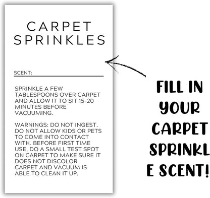 Carpet Sprinkle Freshener Instruction Stickers | 250 pc per Roll 2x3.5” Minimalist Warning Labels for Jar Package How to Use Cleaning Scent Write in