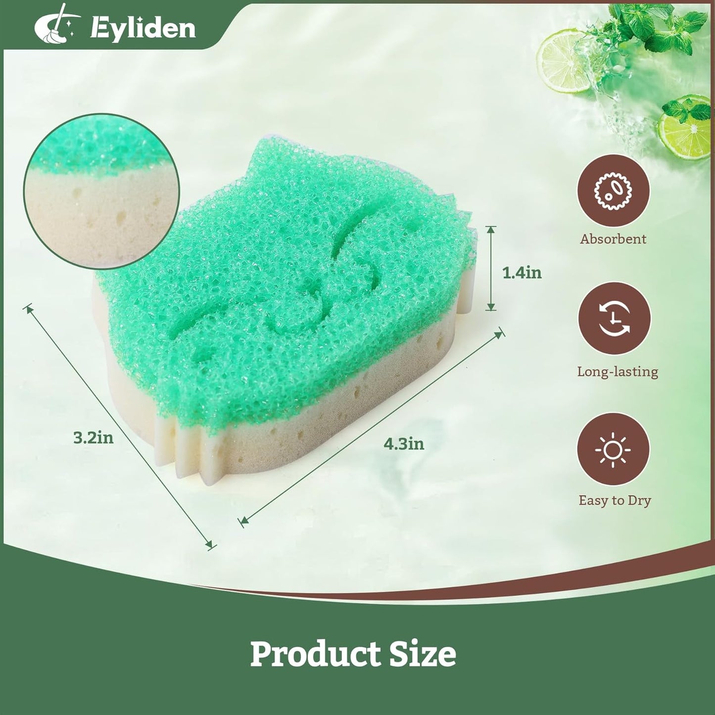 Eyliden 6 Pack Scrub Sponge - Dual-Sided, Smart-Temp Firmness, Dish Scrubber, Non-Scratch, Multi-Surface Safe Cleaning Sponges for Kitchen, Bathroom, Dish Scrubbing