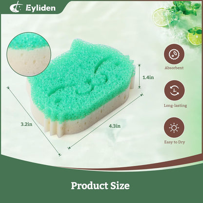 Eyliden 6 Pack Scrub Sponge - Dual-Sided, Smart-Temp Firmness, Dish Scrubber, Non-Scratch, Multi-Surface Safe Cleaning Sponges for Kitchen, Bathroom, Dish Scrubbing