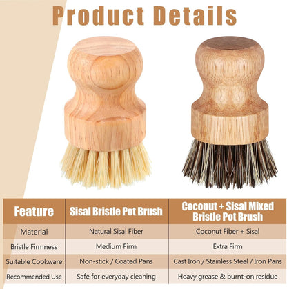 Nuenen 12 Packs Bamboo Dish Scrub Brushes Wooden Scrubbers Set Kitchen Dishwashing Scrubber with Natural Sisal Bristles for Iron Pot Pan Sink(Sisal)