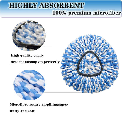 Spin Mop Replace Heads for O Cedar Rinse Clean 2 Tank System, Spin Mop Replacement Head 4 Microfiber Mop Refills, 1 Triangle Head Cover and 30-58in Handle 1 1Scrub Brush