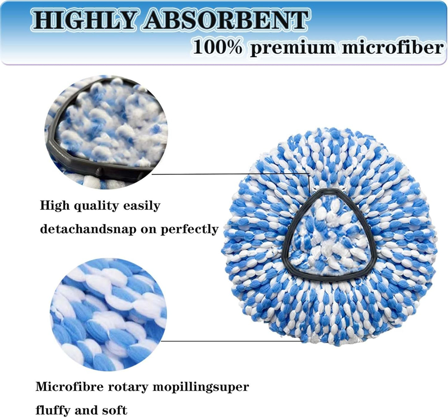 4 Pack Mop Replacement Heads for O-Ceda Mop Replace Head Spin Mop Heads Replacements, Microfiber Spin Mop Refills, Easy Cleaning Mop Head Machine Washable
