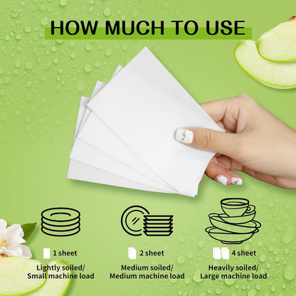 YUCO Dishwasher Detergent Sheets 100 Loads Liquid-Free Dish Soap Cleaner Strips Eco-Friendly No Plastic Dishwasher Pods Detergent Use in Dishwasher or Sink Leaving Dishes Sparkling Clean (Apple)