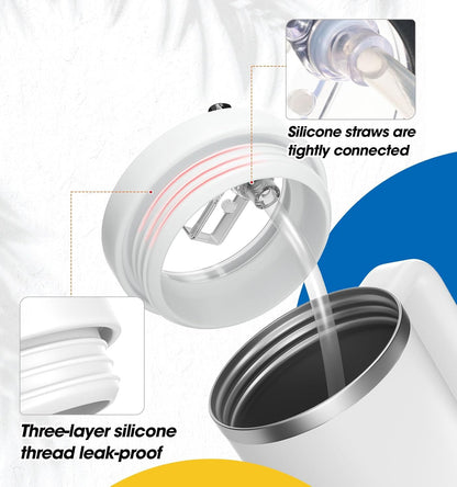 40 Oz Tumbler Flip Straw Lid Compatible with Stanley Quencher Cup, Anti Spill Replacement Cup Covers, Durable Silicone Leak Proof Lids with Cleaning Brush Set for Travel Storage