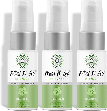 Mist N’ Go by Omaze Travel Bathroom Spray for Toilet Spray Odor Eliminator - Travel Toilet Spray for Bathroom Air Freshener Spray for Bathroom Deodorizer - Clean Mix, Travel Size (1oz x2)