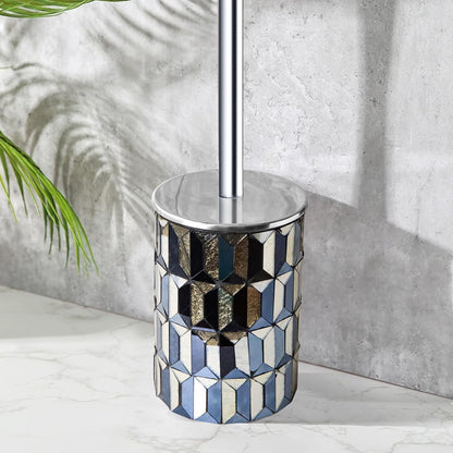 Escenzy Turquoise Green Toilet Brush and Holder Set Mosaic Glass | Non-Rustic Stainless Steel | Practical & Decorative Toilet Bowl Brush and Holder | Luxury Green Bathroom Accessories