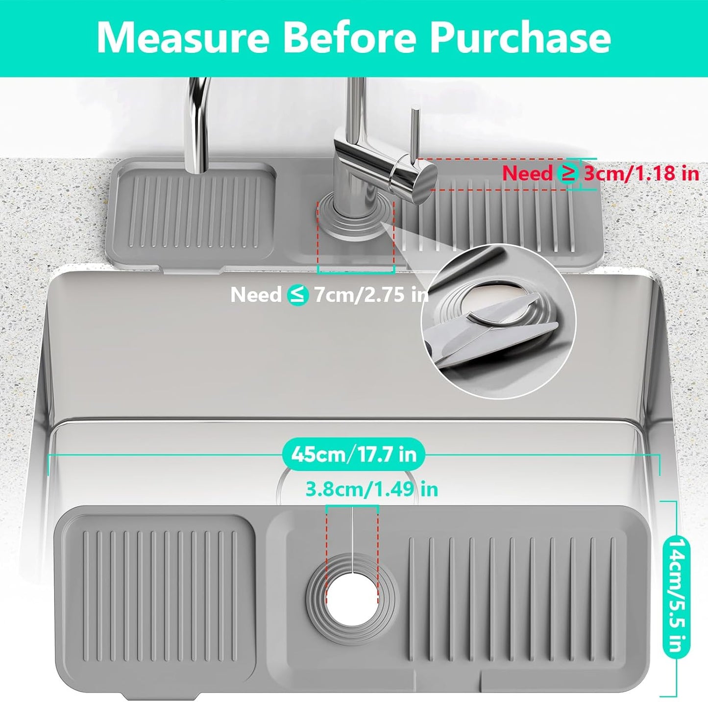 24 Inch Longer Faucet Mat for Kitchen Sink, 5° Slope Fast Self-draining, Kitchen Sink Splash Guard Silicone Sink Faucet Mat Splash Guard Kitchen Sink Area Tidy Splash Faucet Guard Draining Mat