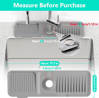 24 Inch Longer Faucet Mat for Kitchen Sink, 5° Slope Fast Self-draining, Kitchen Sink Splash Guard Silicone Sink Faucet Mat Splash Guard Kitchen Sink Area Tidy Splash Faucet Guard Draining Mat
