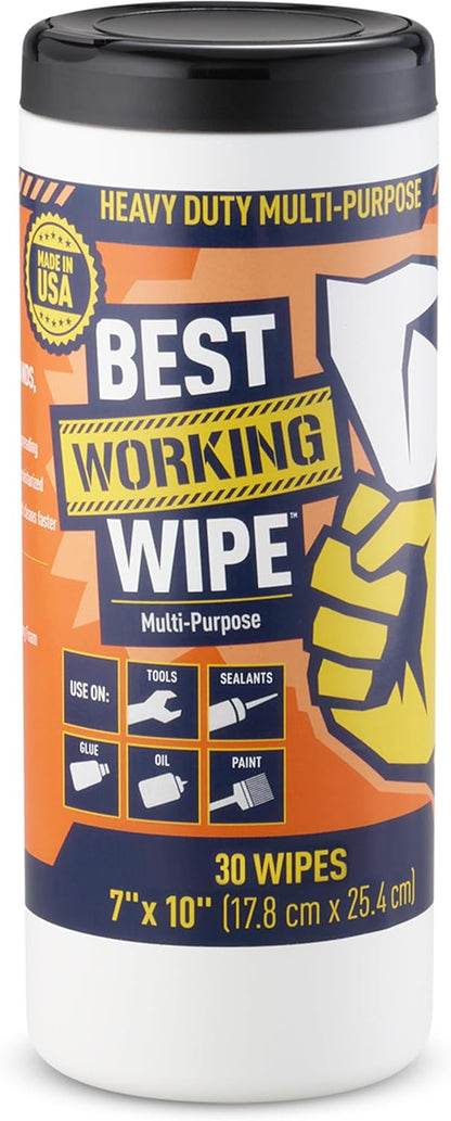 Heavy-Duty Disposable Industrial Work Cleaning Wipes Multi-Purpose, Cleans Paint, Oil, Grime, Grease, Shoes, Engines, Tools, Extra Large, 7” x 10”, 30 Wipes