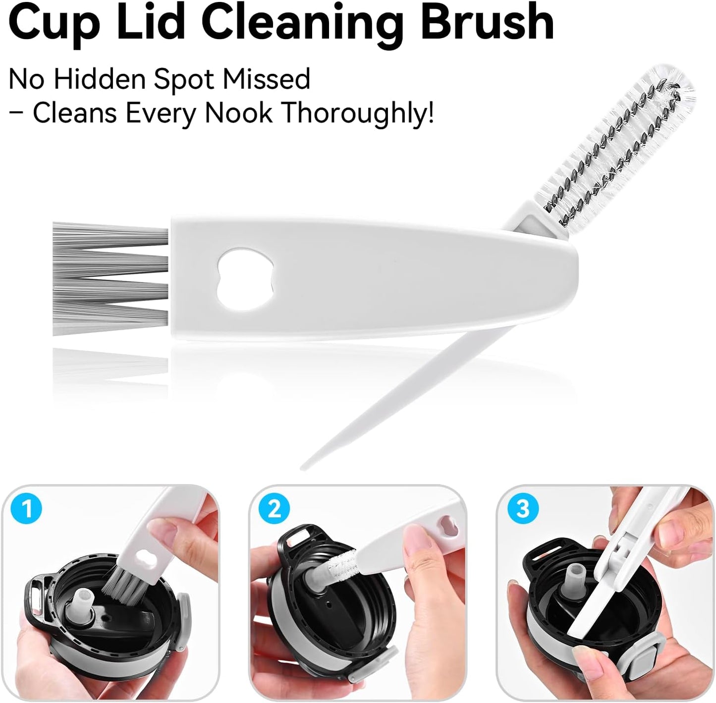 Bottle Brush Set with Straw Cleaner Brush and 3 in 1 Cup Lid Cleaning Brush, Water Bottle Cleaner with Long Handle for Cleaning Narrow Neck Beer, Cup, Wine Glasses, Tumblers, Baby Bottles