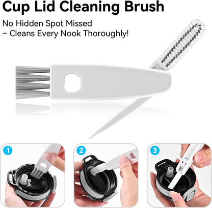 Bottle Brush Set with Straw Cleaner Brush and 3 in 1 Cup Lid Cleaning Brush, Water Bottle Cleaner with Long Handle for Cleaning Narrow Neck Beer, Cup, Wine Glasses, Tumblers, Baby Bottles