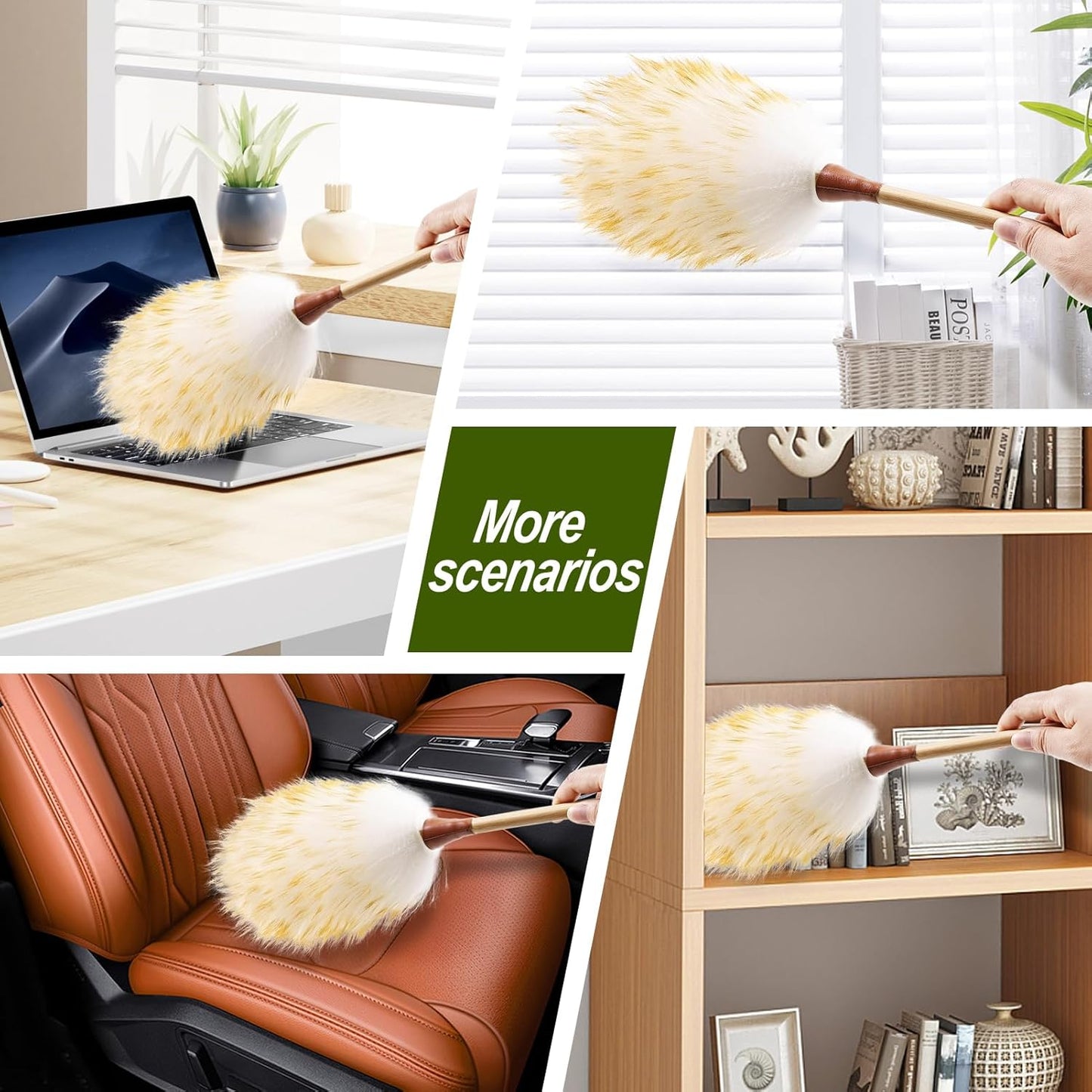 Extendable Lambswool Duster 25-64" Retractable Telescopic Handle Removable Head Multi-Surface Cleaning Tool for Ceiling Fans, Windows, High Walls, and Hard-to-Reach Areas (2pcs)