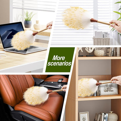 Extendable Lambswool Duster 25-64" Retractable Telescopic Handle Removable Head Multi-Surface Cleaning Tool for Ceiling Fans, Windows, High Walls, and Hard-to-Reach Areas (2pcs)