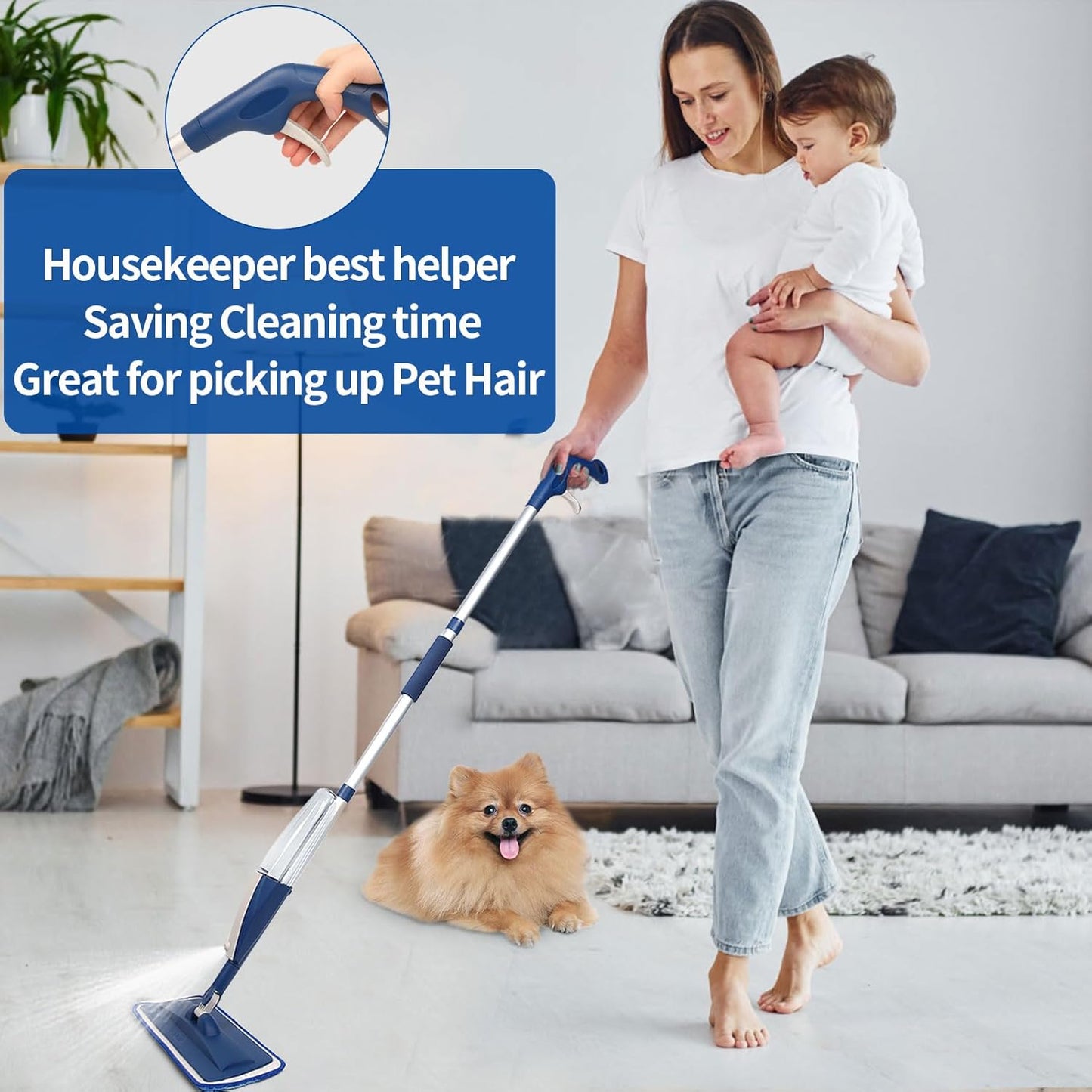 Mops for Floor Cleaning Wet Spray Mop with 14 oz Refillable Bottle and 2 Washable Microfiber Pads Home or Commercial Use Dry Wet Flat Mop for Hardwood Laminate Wood Ceramic