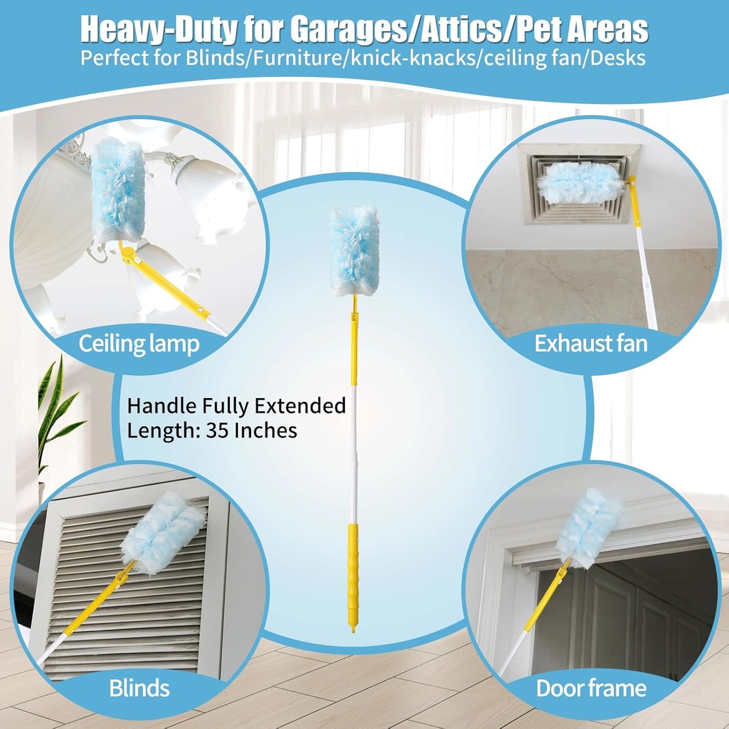 40 Count 360° Heavy Duty Duster Refills Compatible with Swiffer,Large Size-Extra Thick Disposable Electrostatic Duster Refill with 1 Retractable Handle(35-inch Length Fully expanded)