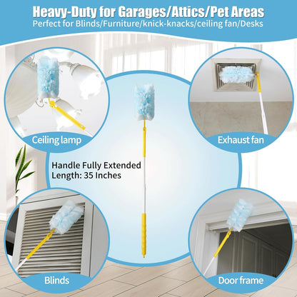 40 Count 360° Heavy Duty Duster Refills Compatible with Swiffer,Large Size-Extra Thick Disposable Electrostatic Duster Refill with 1 Retractable Handle(35-inch Length Fully expanded)