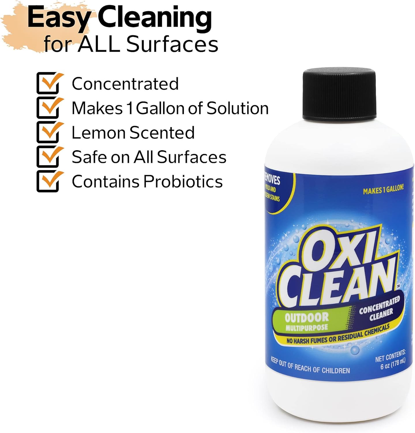 OxiClean - Outdoor Multipurpose Super Concentrated Cleaner - Makes 1 Gallon - Stain Remover - Driveway Cleaner for Concrete - Degreaser for Cement, Brick, Vinyl, and Patio Furniture (6oz = 1 Gallon)