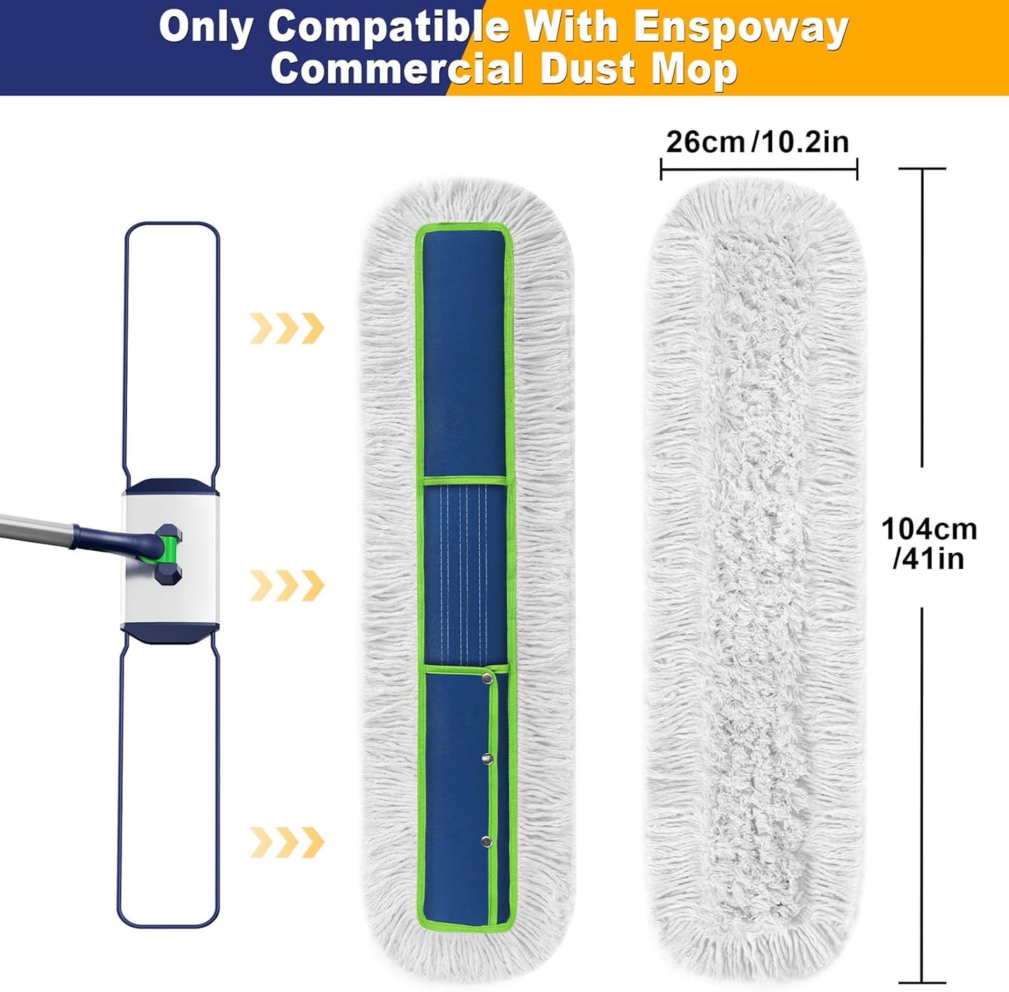 41" Commercial Dust Mop: Large Push Broom Wide Industrial Heavy Duty Hardwood Dry Sweeping Mop with 2 Pads Long Handle for Janitor Indoor Warehouse Gym Cleaning