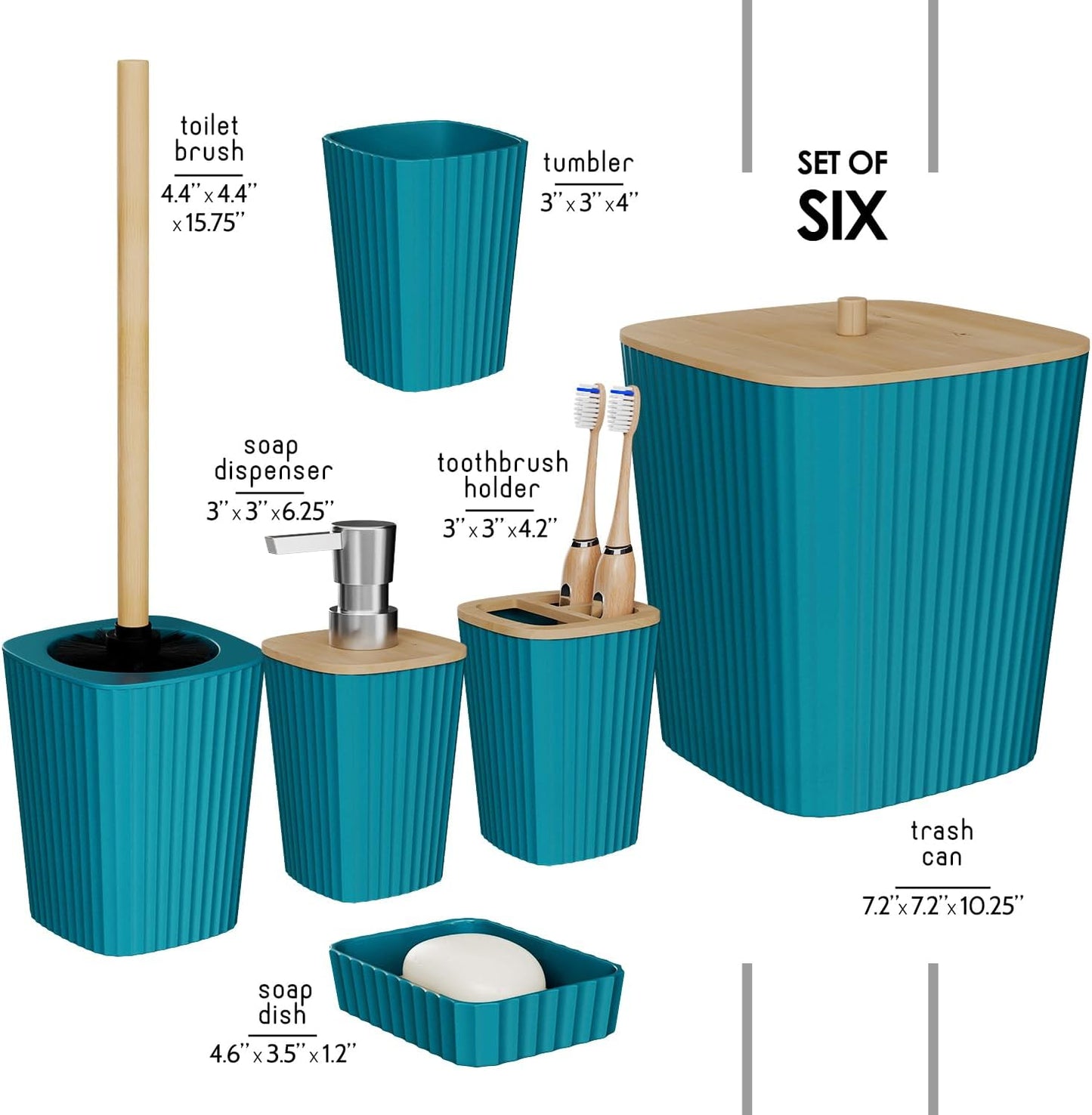 Clara Clark Bathroom Set - Sage Green Bathroom Accessories Set, 6PC Bathroom Accessory Set, Bathroom Sets with Toilet Brush, Trash Can & Soap Dispenser