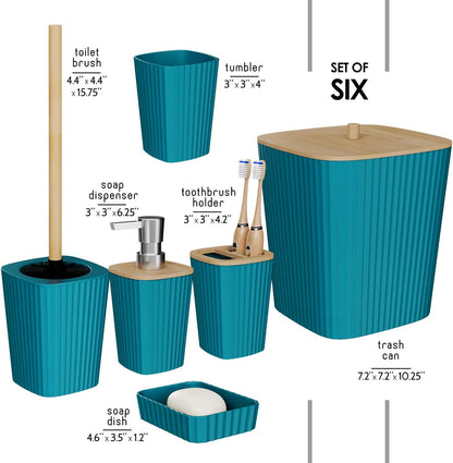 Clara Clark Bathroom Set - Sage Green Bathroom Accessories Set, 6PC Bathroom Accessory Set, Bathroom Sets with Toilet Brush, Trash Can & Soap Dispenser