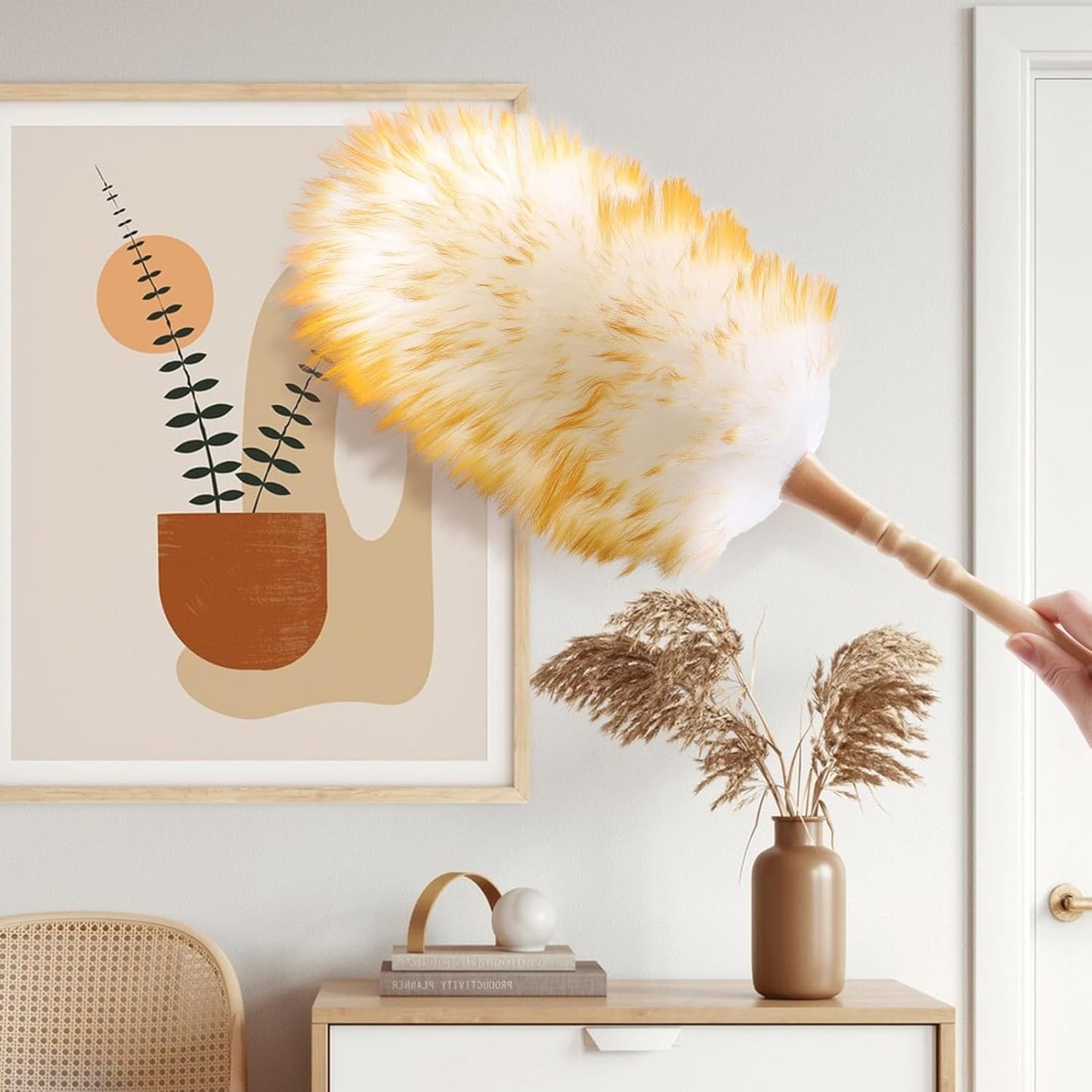 Extendable Cleaning Duster,66.9Inch Telescoping Feather Dusters with Stainless Steel Extension Pole for Cleaning High Ceiling Fan, High Ceilings,Furniture