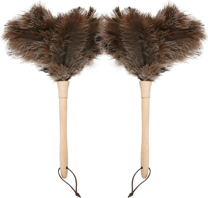 Natural Ostrich Feather Duster 14.9 inch Fluffy Mini Dusters with Plastic Handheld for Cleaning Car Keyboard Office 1 Pcs