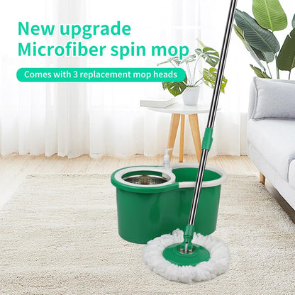 Spin Mop and Bucket with Wringer Set，Mop and Bucket Set for Floor Cleaning with 3 Mop Refills 61 inches Telescoping Rod for Office and Home use