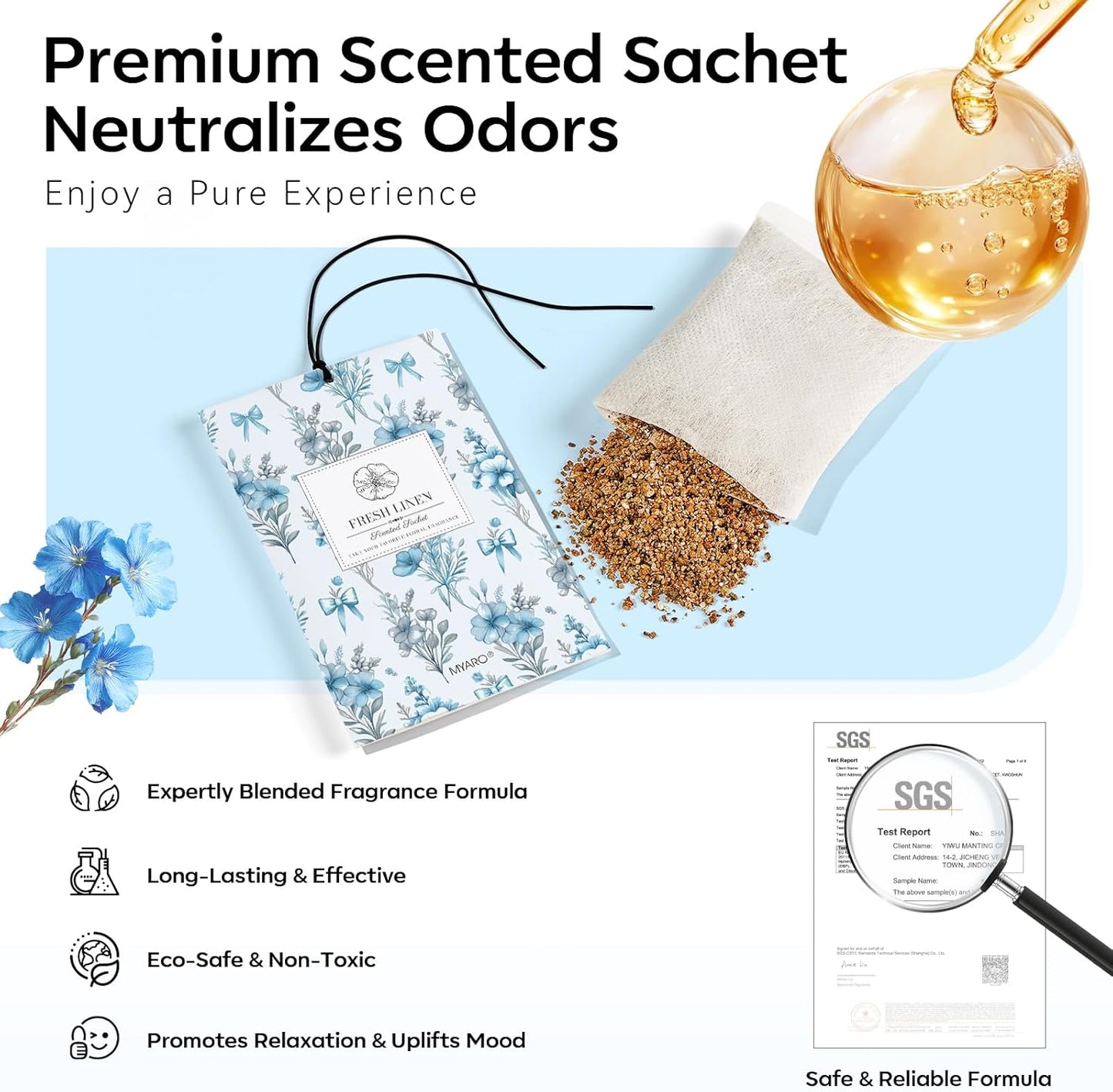 MYARO 12 Pack Fresh Linen Scented Sachets for Drawer, Closet & Car Air Freshener Bags | Odor Eliminator & Fabric Refresher | Crisp, Clean Home Fragrance Gift Set