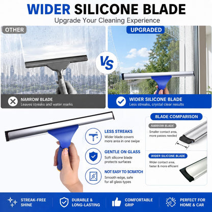 ITTAR Window Squeegee Cleaning Kit with 60 Inch Extension Pole | 12" Glass Cleaner Tool rubber Blade & 2 Microfiber Pads | Window Washing Equipment for High Windows, Shower Glass Doors, Car Windshield