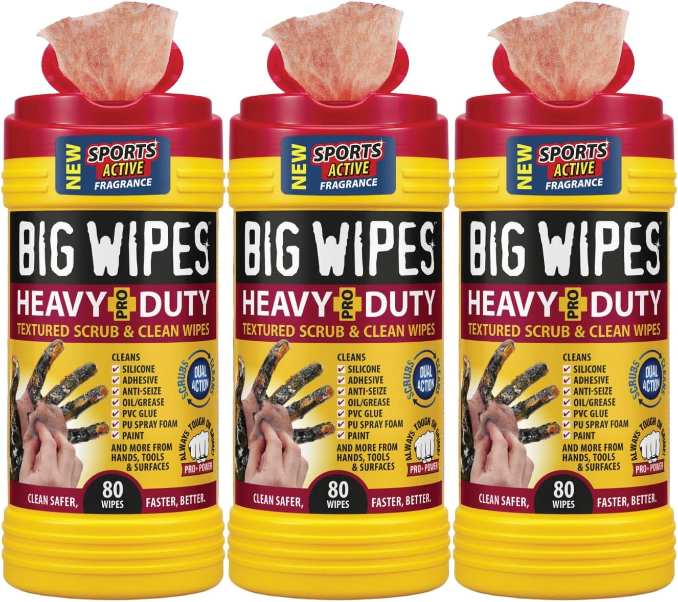 BIG WIPES Heavy Duty Industrial Hand Cleaning Wipes, Textured Scrubbing Degreaser Wipes for Mechanics and Tool Cleaner – 80 Count Canister (1 Pack)
