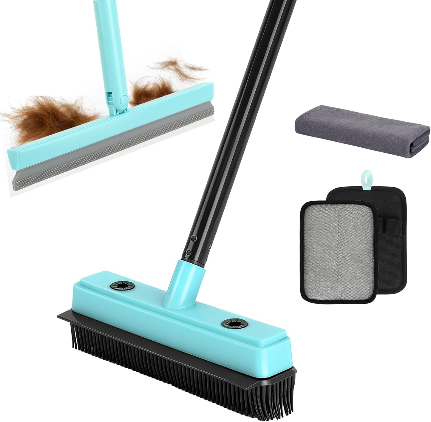 Rubber Broom Carpet Rake with Air Broom,Reusable Strong Grooming Gloves, for Carpet Pet Hair Remover Hardwood Floor, Cleans Glass, Fine Dust, Hair, Liquid