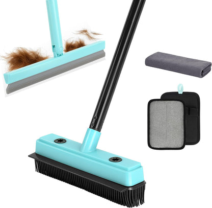 Rubber Broom Carpet Rake with Air Broom,Reusable Strong Grooming Gloves, for Carpet Pet Hair Remover Hardwood Floor, Cleans Glass, Fine Dust, Hair, Liquid