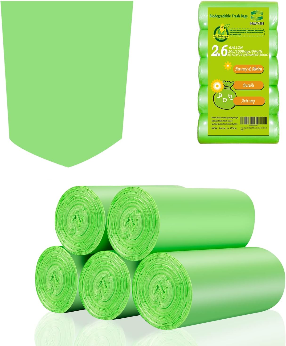 Small Trash Bags 4-6 Gallon, Inwaysin 200 Count Biodegradable Trash Bags 4 Gallon, Extra Strong Small Garbage Bags Unscented, Size Expanded, Green, for Bathroom Bedroom Office Kitchen Trash Can