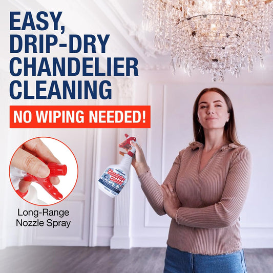 Chandelier Cleaner Spray, 32 oz — No Wipe Drip Dry Crystal Chandelier Cleaner for Glass, Crystal & Acrylic Light Fixtures, Streak-Free Shine, Sprays Up to 25 Ft, Fast Effortless Cleaning, Made in USA