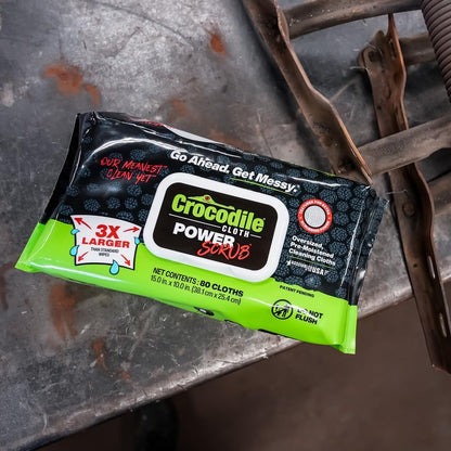 Crocodile Cloth PowerSCRUB Cleaning Wipes – 80 (15" x 10") Dual-Surface Cloths, Heavy-Duty, Moist, Absorbent, & Disposable - Safe on Skin & Multiple Surfaces