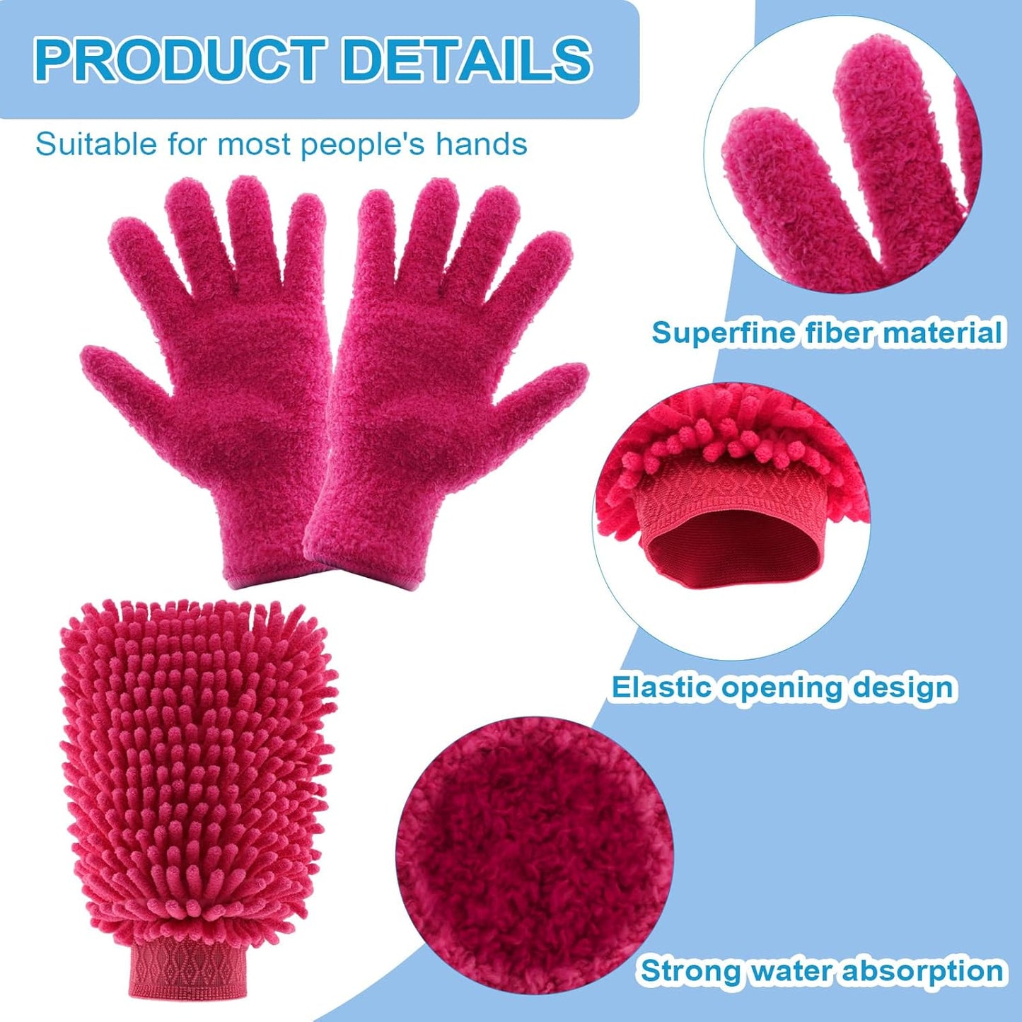 3 Pcs Microfiber Dusting Mitt Gloves Microfiber Plant Cleaning Gloves for Leaf Cleaning Plant Blinds Furniture House (Deep Pink)