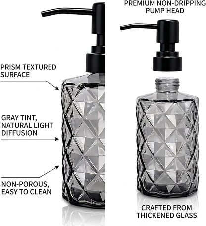 12 Oz Clear Black Glass Soap Dispenser with Plastic Pump - Refillable Liquid Hand Soap Dispenser for Kitchen Soap Dispenser for Bathroom, Hand Soap, Dish Soap