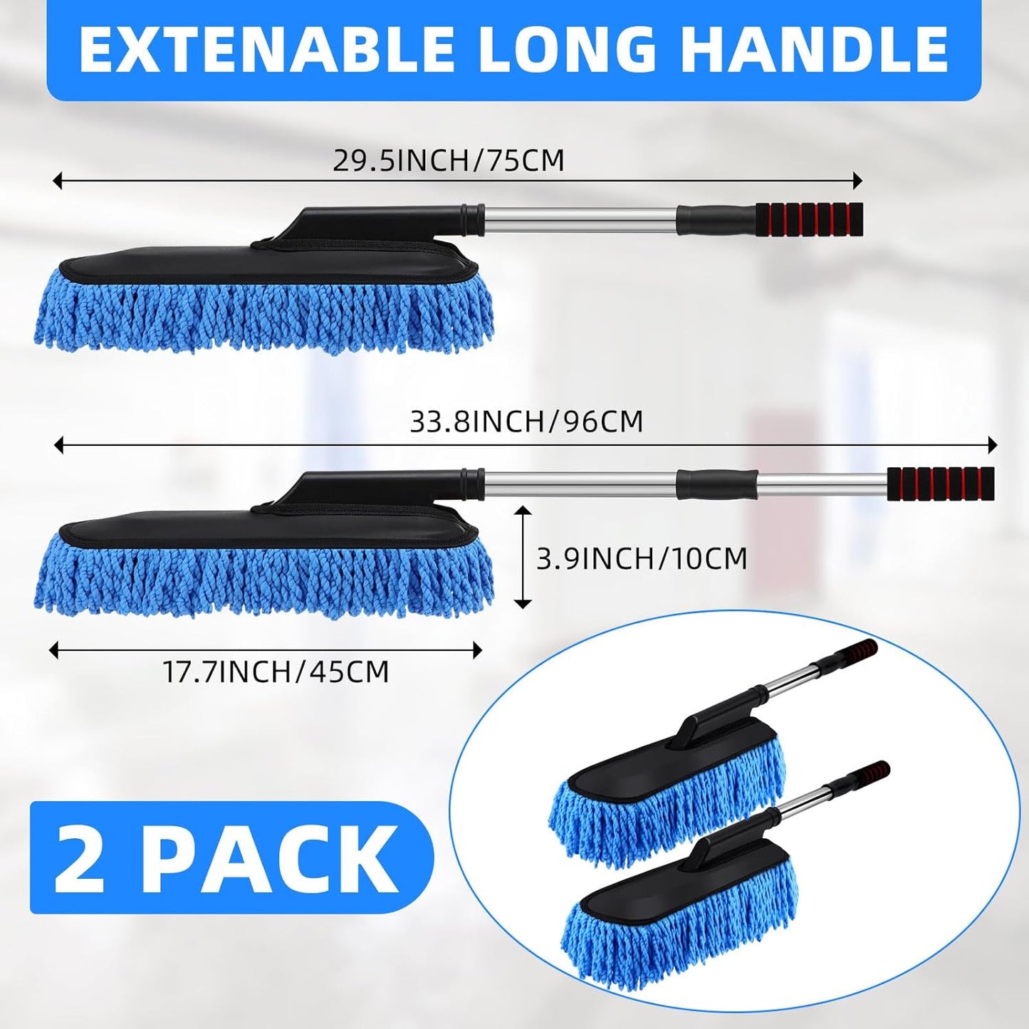 Tanlade 2 Pack Microfiber Car Duster Exterior Scratch Free with Extendable Handle Soft Car Duster Kit for Cleaning Dust Brush Set for Exterior Interior Cleaning Tools (Blue Gray)