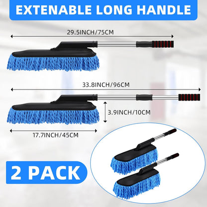 Tanlade 2 Pack Microfiber Car Duster Exterior Scratch Free with Extendable Handle Soft Car Duster Kit for Cleaning Dust Brush Set for Exterior Interior Cleaning Tools (Blue Gray)
