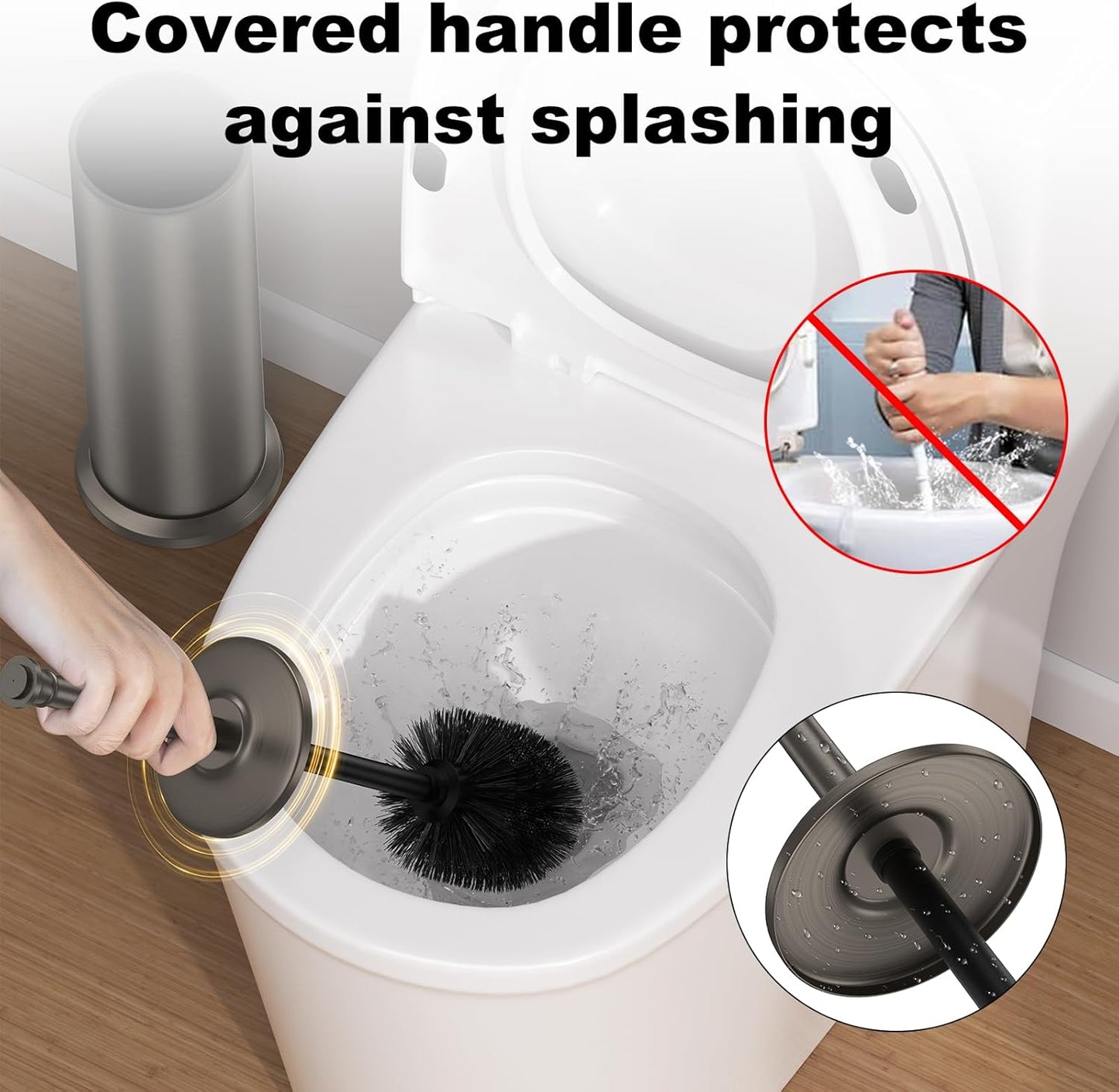 Stain Nickel Toilet Brush and Holder，Extra Long Handled Toilet Brush for Bathroom，Stainless Steel Heavy Duty Toilet Bowl Brush,Removable Inner Bowl,Deep Cleaning Dense Bristles Brush -Space Saving