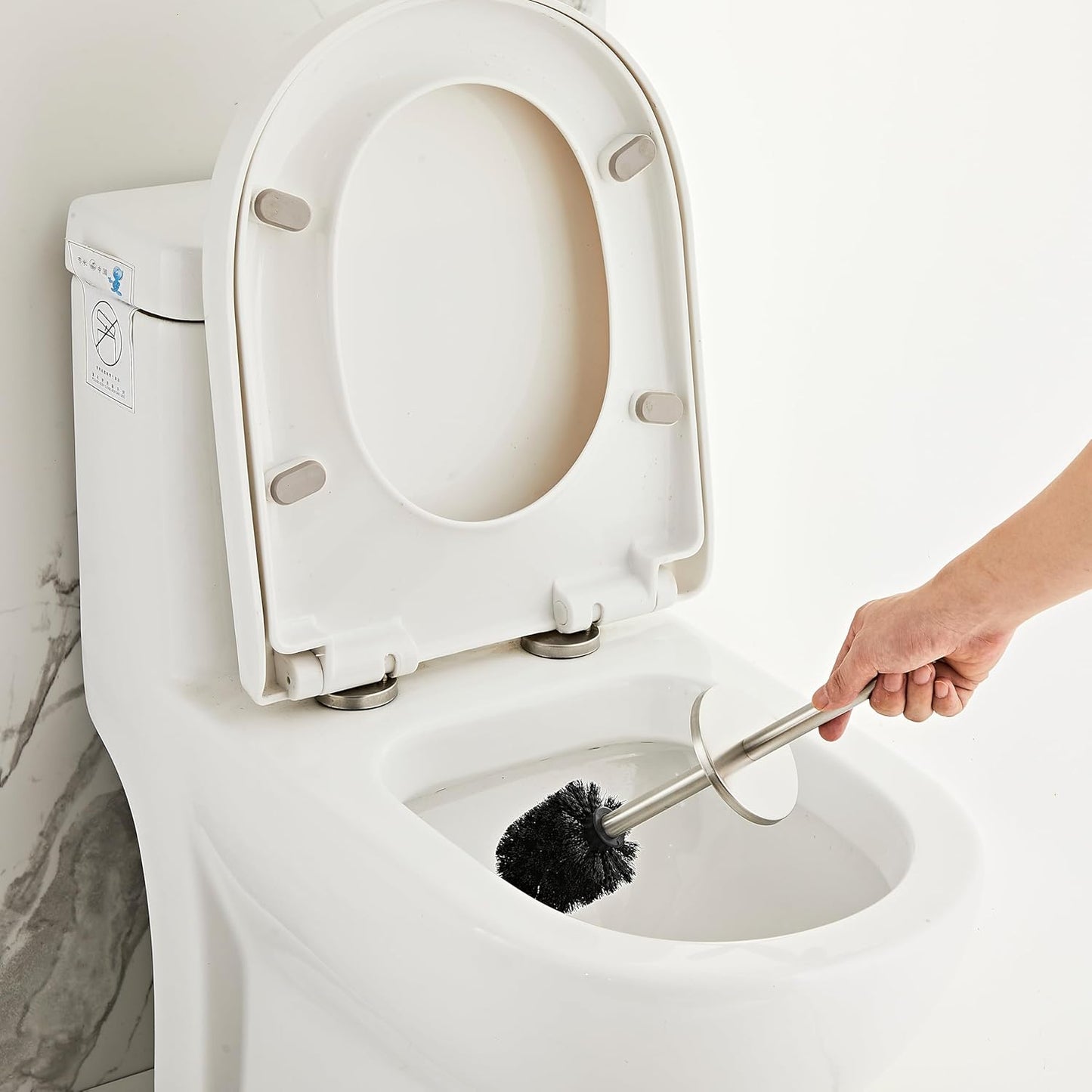 Brushed Gold Toilet Brush and Holder Set - Stainless Steel Toilet Bowl Scrubber with Replaceable Head & Splash Guard
