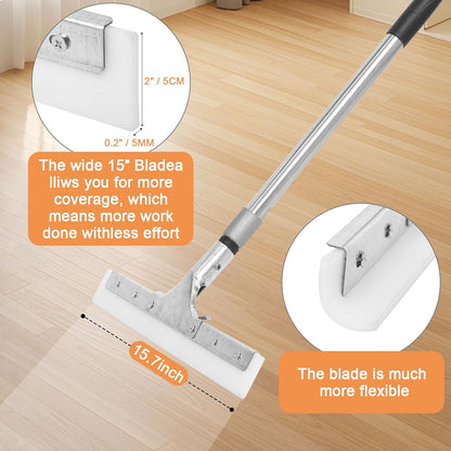 Floor Squeegee for Concrete Floor, 16" Large Heavy Duty Squeegee for Floor, Rubber Broom with 61" Long Handle - Ideal for Bathroom Tile, Garage Concrete, Deck, Shower Glass, Window Cleaning